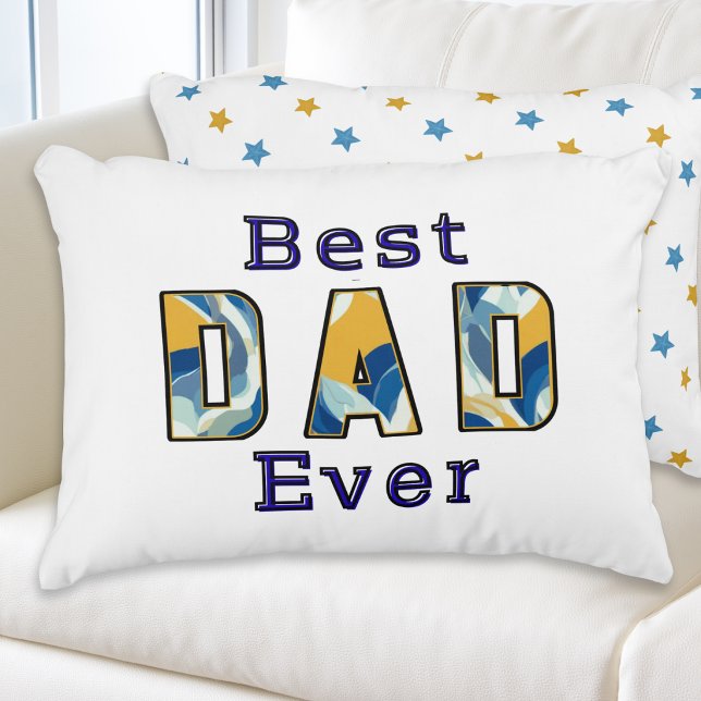 Bästa pappa någonsin Modern text Fars dag Prydnadskudde (An eye-catching accent pillow with 'Best Dad Ever' in blue and yellow text, and stars on the back)
