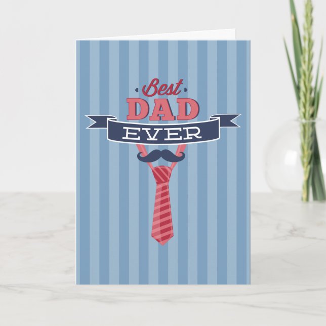 Bästa Pappa någonsin Mustache och Tie Blue Rand Kort (Framsida)