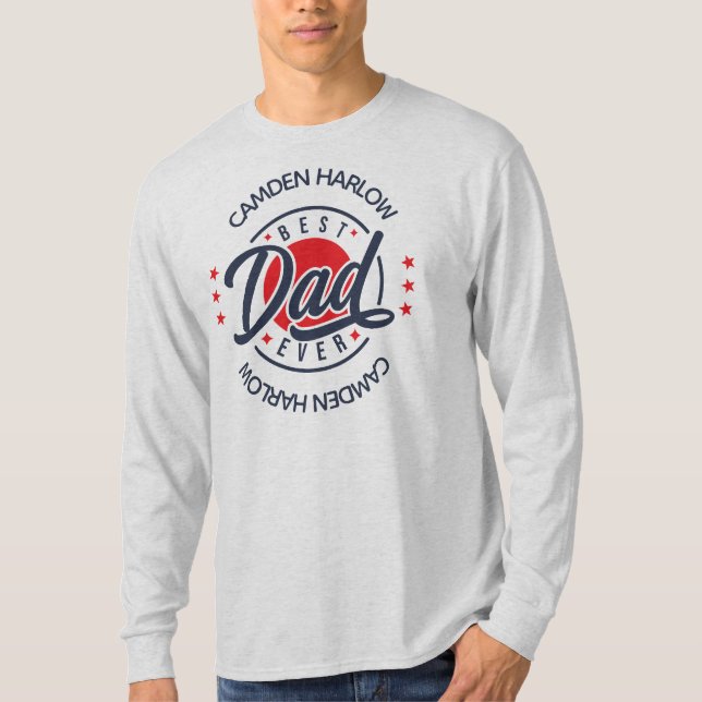 Bästa Pappa någonsin Namn Rött vitt blått T Shirt (Framsida)