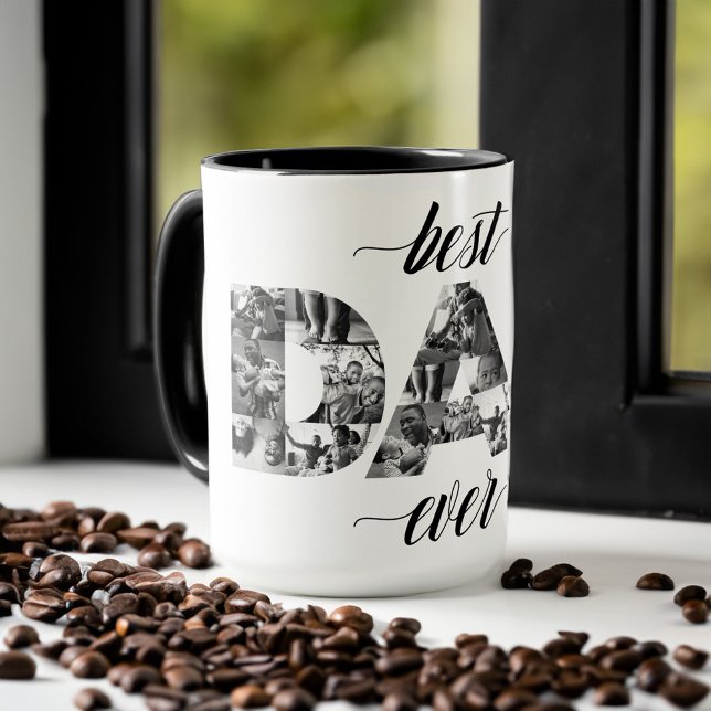 Bästa Pappa någonsin PAPPA svartvitt och svartvitt Mugg (Best Dad Ever DAD black & White Photo Collage Mug)