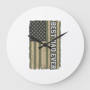 Bästa pappa någonsin Patriotisk flagga Vintage fad Stor Klocka