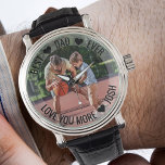Bästa Pappa någonsin-Personlig-fotobevakning Armbandsur<br><div class="desc">Personligens fotoklocka - perfekt för pappa - men du är välkommen att anpassa texten som du vill. Överför ditt favoritfoto och det visas med ett halvogenomskinligt överlägg av gräns, som bas för typografin. Ordalydelsen lyder för närvarande "Bästa ♥ Pappa ♥ någonsin ... kärlek mer ♥ [namn]" som du lätt kan...</div>