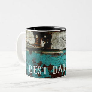 Bästa Pappa någonsin. Rustic Rusty teal aqua meata Två-Tonad Mugg