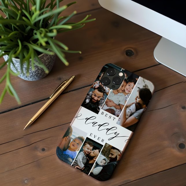 Bästa Pappa Någonsin Script Fars Dag Foto Collage (Best Daddy Ever Script Father's Day Photo Collage Case-Mate iPhone Case)