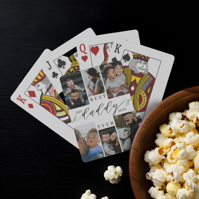 Bästa pappa någonsin Script Fars dag Photo Collage Casinokort (Best Daddy Ever Script Father's Day Photo Collage Poker Cards)