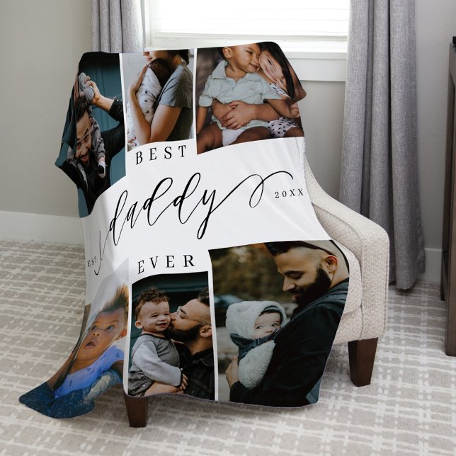 Bästa pappa någonsin Script Fars dag Photo Collage Fleecefilt (Best Daddy Ever Script Fathers Day Photo Collage Fleece Blanket)
