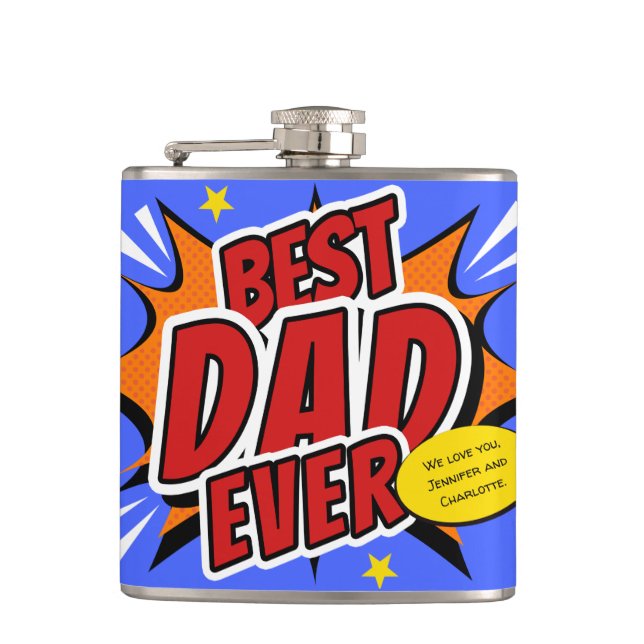 Bästa pappa någonsin seriehjälte fadersdag fickplunta (Framsidan)