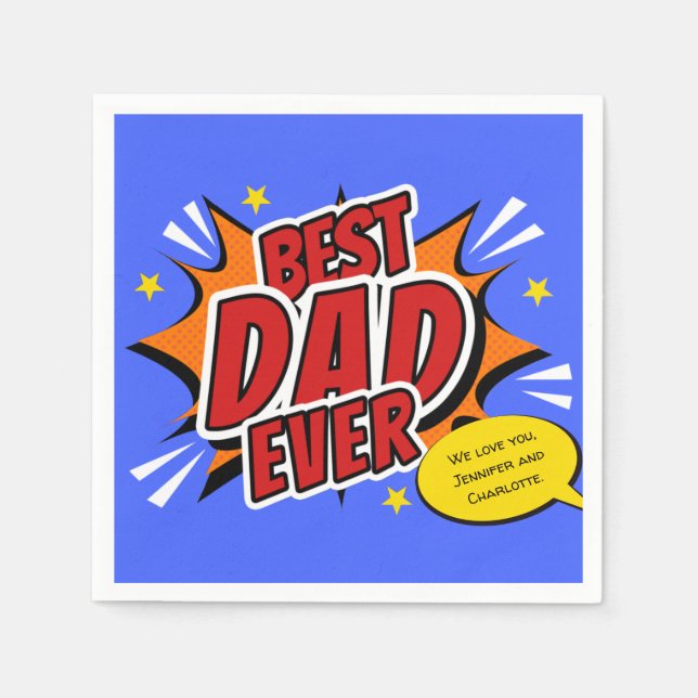 Bästa pappa någonsin seriehjälte fadersdag pappersservett (Framsidan)