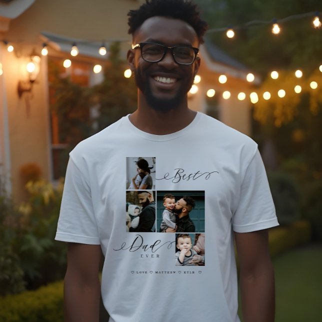 Bästa Pappa någonsin-skript | Familjefoto Keepsaké T Shirt (Best Dad Ever Script | Family Photo Keepsake Tri-Blend Shirt)