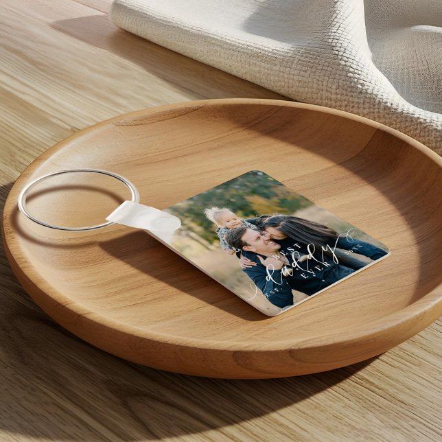 Bästa pappa någonsin skript Fars dag Photo Keepsak Nyckelring (Best Daddy Ever Script Father's Day Photo Keepsake Keychain)