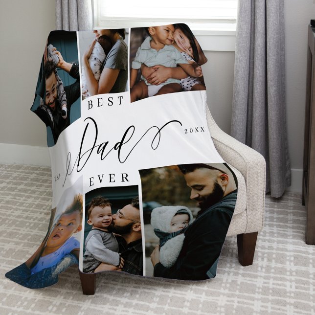 Bästa Pappa någonsin-skript, fotokollage för Fars  Fleecefilt (Best Dad Ever Script Fathers Day Photo Collage Fleece Blanket)
