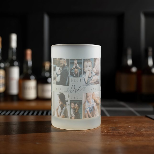 Bästa Pappa någonsin-skript, fotokollage för Fars  Frostat Ölglas (Best Dad Ever Script Father's Day Photo Collage Frosted Glass Beer Mug)