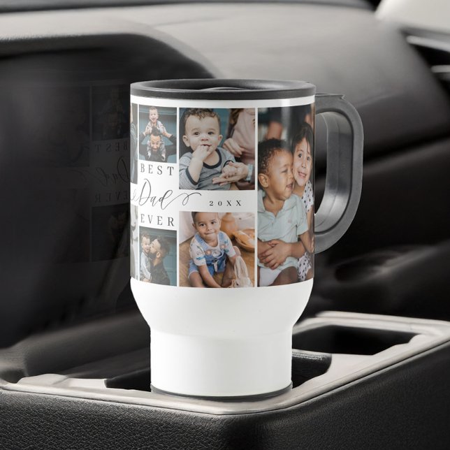 Bästa Pappa någonsin-skript, fotokollage för Fars  Resemugg (Best Dad Ever Script Father's Day Photo Collage Travel Mug)
