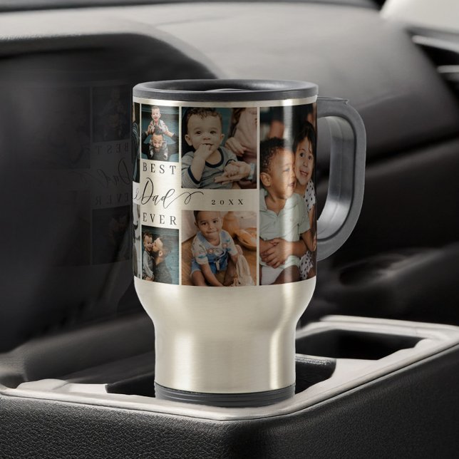 Bästa Pappa någonsin-skript, fotokollage för Fars  Resemugg (Best Dad Ever Script Father's Day Photo Collage Travel Mug)