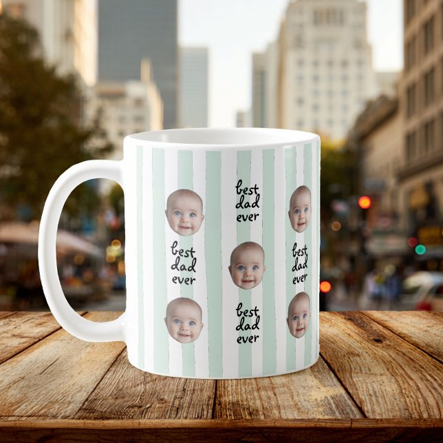 Bästa pappa någonsin Söt randig babyansikte foto Kaffemugg (Skapare uppladdad)