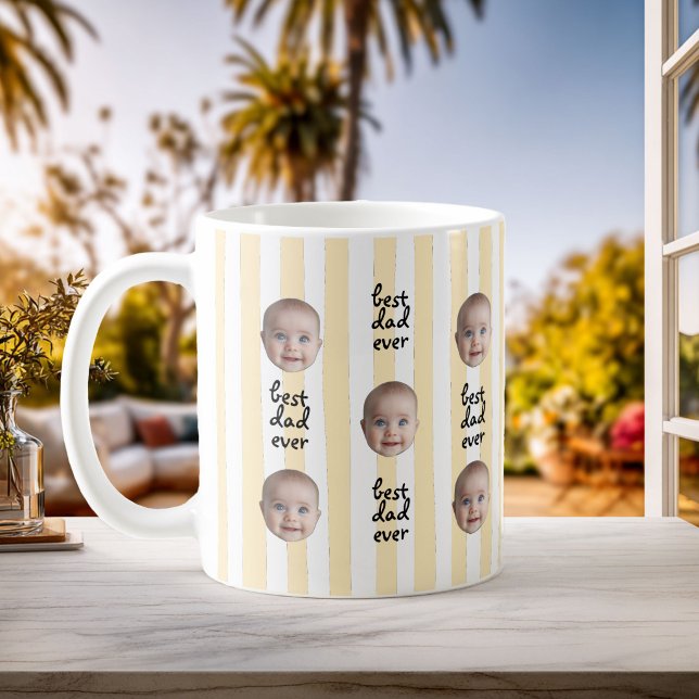 Bästa pappa någonsin Söta ränder Baby ansikte Foto Kaffemugg (Skapare uppladdad)