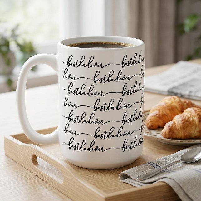 Bästa pappa någonsin Svart Skript Typografi Vit Kaffemugg (Best Dad Ever Black Script Typography White Coffee Mug)