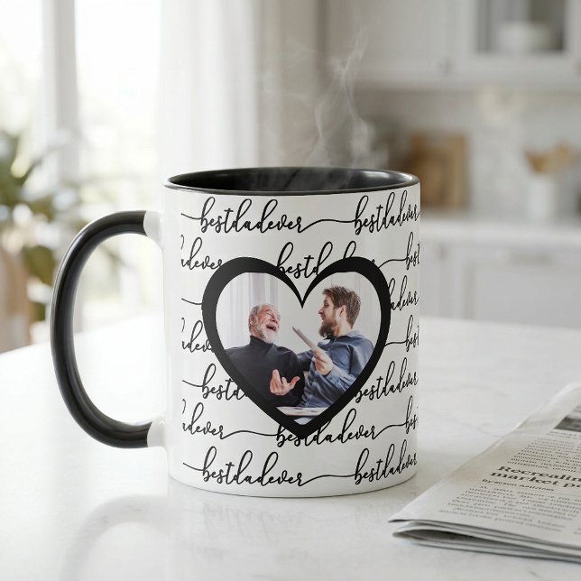 Bästa pappa någonsin Svart Vitt Foto Mugg (Best Dad Ever Script Black White Photo Mug)