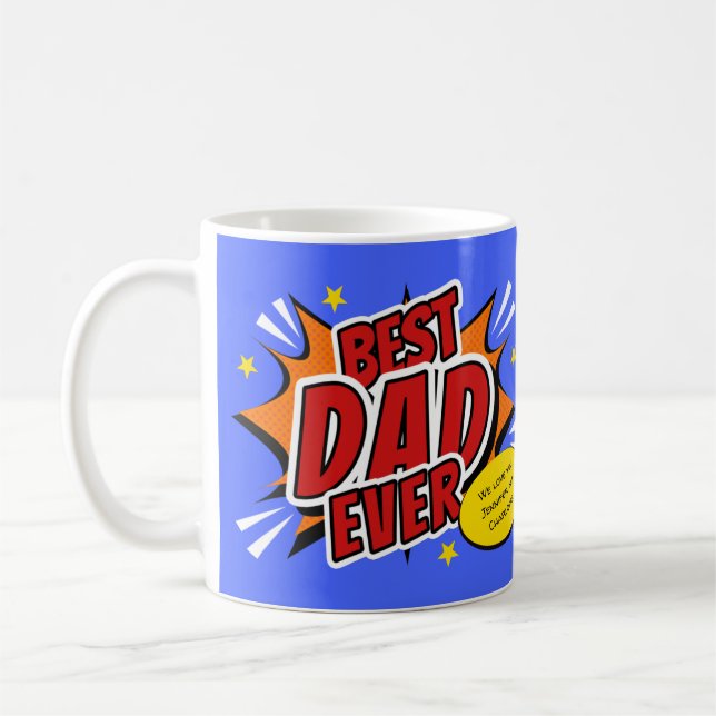 Bästa Pappa Någonsin Tecknad Superhjälte Fars Dag Kaffemugg (Vänster)