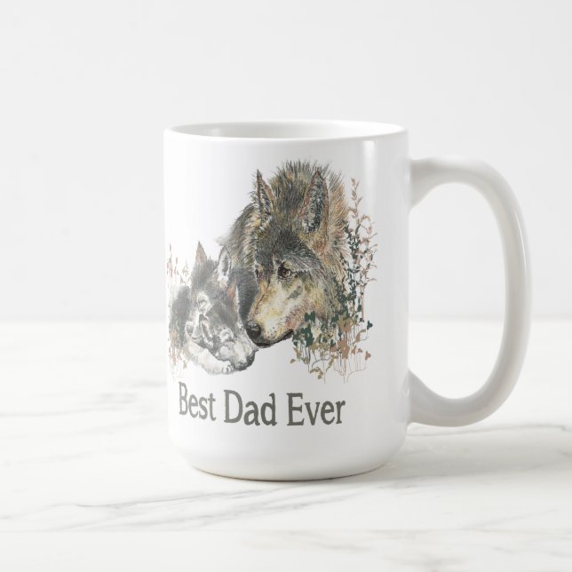 Bästa Pappa någonsin Varg vattenfärgsdjur Ar Kaffemugg (Höger)