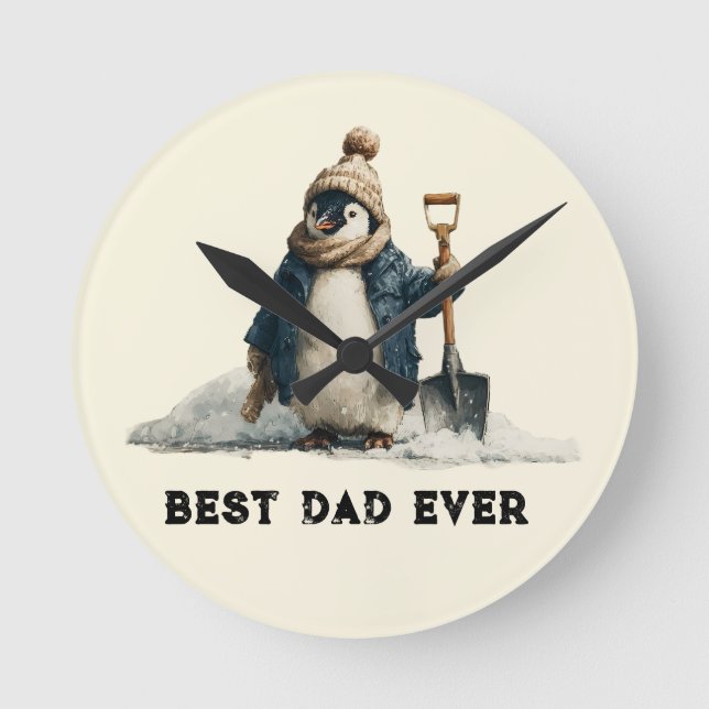 Bästa pappa någonsin Vinter Pingvin Design Rund Klocka (Framsida)