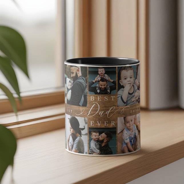 Bästa Pappa någonsin Woodgrain Photo Collage Keeps Mugg (Best Dad Ever Woodgrain Photo Collage Keepsake Mug)
