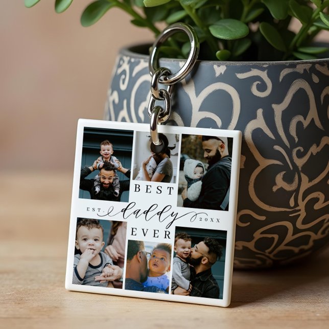 Bästa pappa nånsin | Fars dag 6 Fotokollage (Best Daddy Ever | Father's Day 6 Photo Collage Keychain)