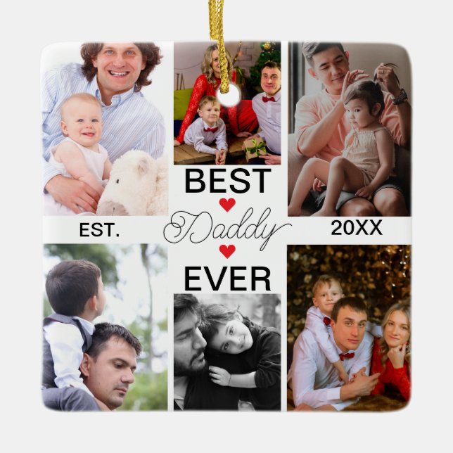 Bästa pappa nånsin | Fars dag 6 Fotokollage Julgransprydnad Keramik (Framsida)