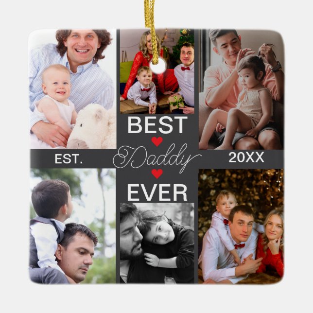 Bästa pappa nånsin | Fars dag 6 Fotokollage Julgransprydnad Keramik (Framsida)