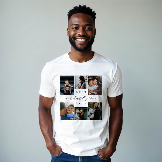 Bästa pappa nånsin | Fars dag 6 Fotokollage T Shirt (Best Daddy Ever | Father's Day 6 Photo Collage Tri-Blend Shirt)