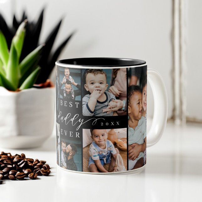 Bästa pappa nånsin | Fars dag 8 Fotokollage Två-Tonad Mugg (Best Daddy Ever | Father's Day 8 Photo Collage Two-Tone Coffee Mug)