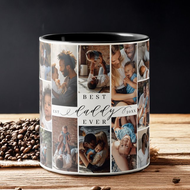 Bästa pappa nånsin | Fars dag Photo Collage Två-Tonad Mugg (Best Daddy Ever | Father's Day Photo Collage Two-Tone Coffee Mug)