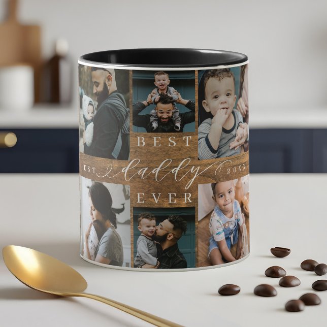 Bästa pappa nånsin Woodgrain Photo Collage Keepsak Mugg (Best Daddy Ever Woodgrain Photo Collage Keepsake Mug)