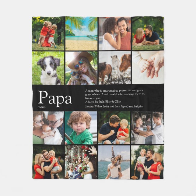 Bästa pappa Papa någonsin Definition Foto Collage  Fleecefilt (Framsidan)
