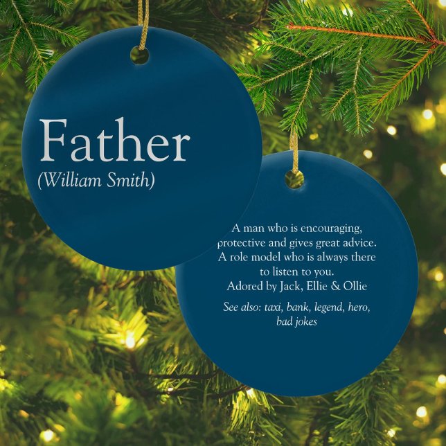 Bästa Pappa, Pappa, Far Ever Definition Blå Julgransprydnad Keramik (Best Dad Daddy Father Ever Definition Blue Ceramic Ornament)