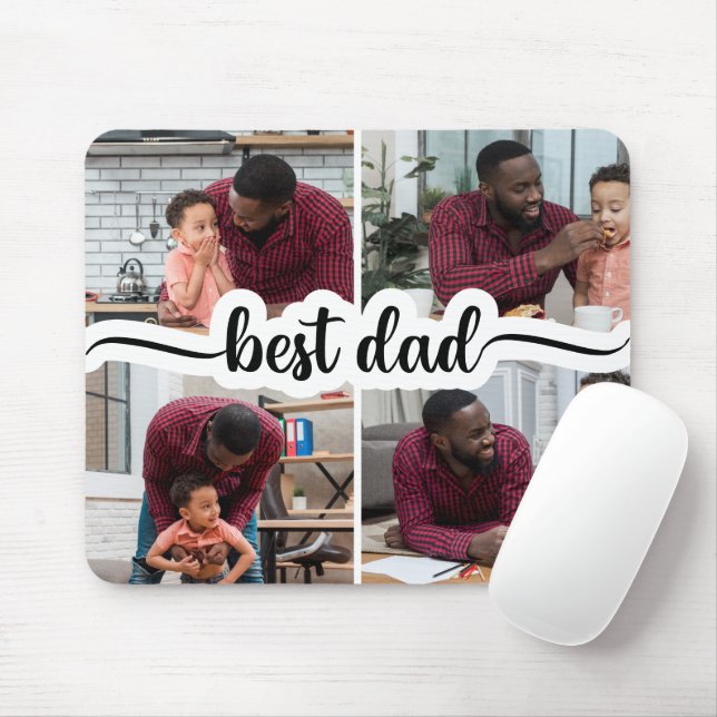 Bästa Pappa-Personlig 4-fotokollage Musmatta (Med mus)