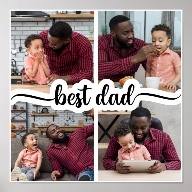 Bästa Pappa-Personlig 4-fotokollage Poster (Framsidan)