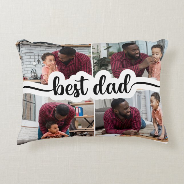 Bästa Pappa-Personlig 4-fotokollage Prydnadskudde (Framsidan)