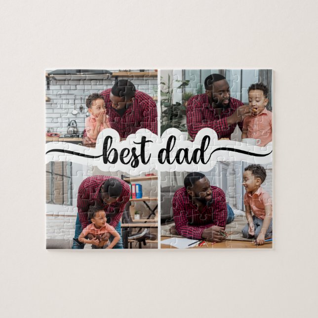 Bästa Pappa-Personlig 4-fotokollage Pussel (Horisontell)
