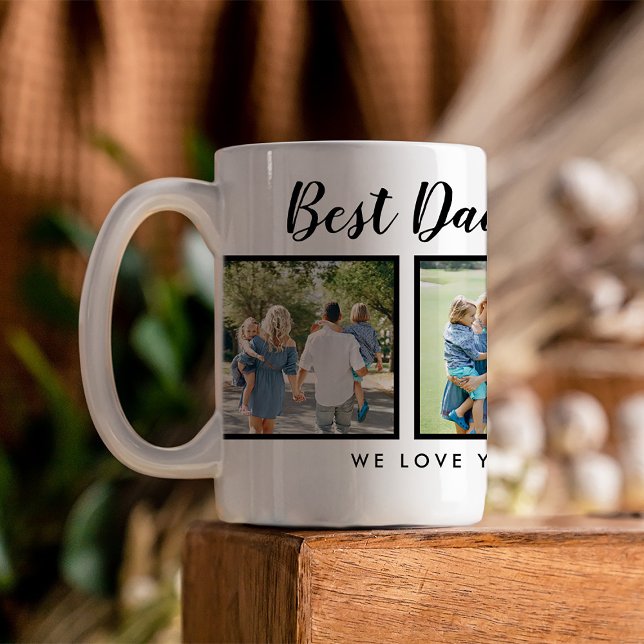 Bästa Pappa! Photos Collage Kaffemugg (Best dad script font with 6 family photo slots, along with a custom message for your number 1 Dad.)
