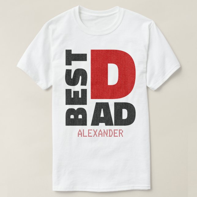 Bästa Pappa Red Black Glitter Namn, anpassad T Shirt (Design framsida)