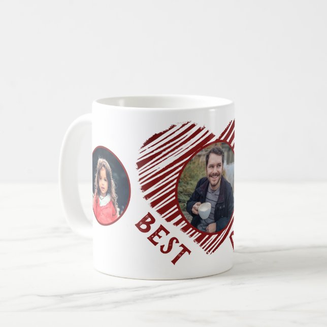 Bästa pappa röda hjärtan fars dag 3 foto collage kaffemugg (Framsida vänster)