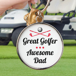 Bästa Pappa-Roligt Golfer Fars dag Red Set Rund Silverfärgad Nyckelring