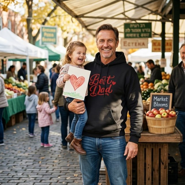 Bästa Pappa Script Rött Hjärta Minimalistisk Herr  Hoodie (Skapare uppladdad)