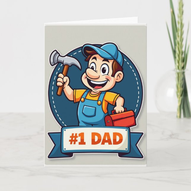 Bästa Pappa Tecknad Presentkort Kort (Framsida)