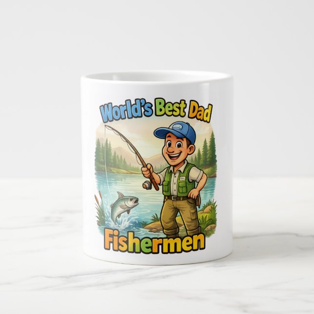Bästa pappafiskaren vid sjön - rolig presentidé jumbo mugg (Framsidan)