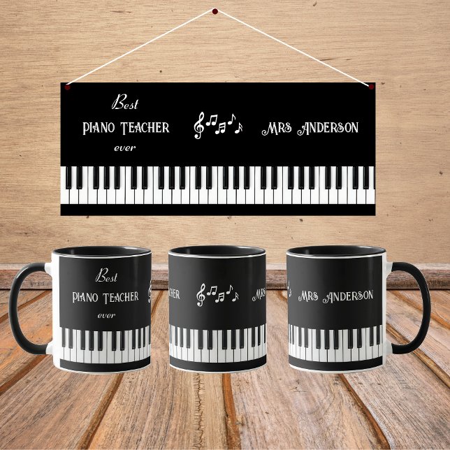 Bästa Piano Teacher-Personlig någonsin Mugg (Best piano teacher ever gift mug with keyboard and customizable text & name)