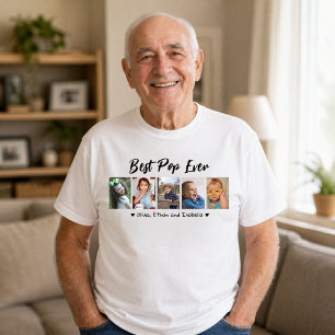 Bästa Pop någonsin Barnbarn 5 Fotokollage Vitt T Shirt