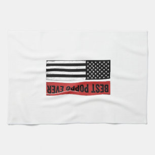 Bästa Poppo Någonsin Patriotisk Flagga Vintage Gra Kökshandduk