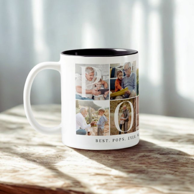 Bästa pops nånsin, 10 Photo Grid Gift for Grandpa Två-Tonad Mugg (Skapare uppladdad)